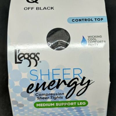 L'eggs Sheer Energy Control Top Sheer Tights Medium Support Off Black Size Q New